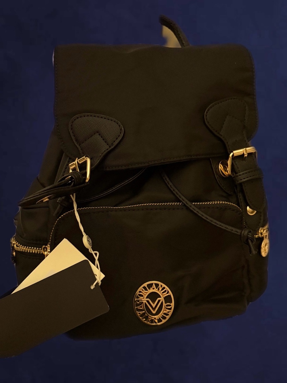 Valentino Black Nylon Backpack with Gold-Tone Emblem and Hardware - Picture 4 of 4